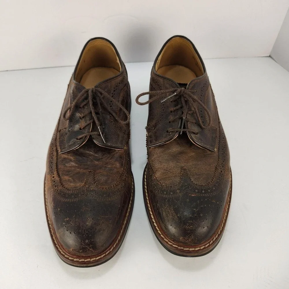Martin Dingman Men's 9.5D Brown Leather Wingtip Derby Oxford Dress Shoes